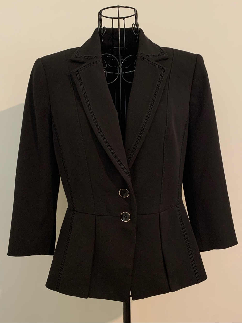 WHBM Black Blazer Size 2 Peplum 3/4 Sleeve Tailored Stretch